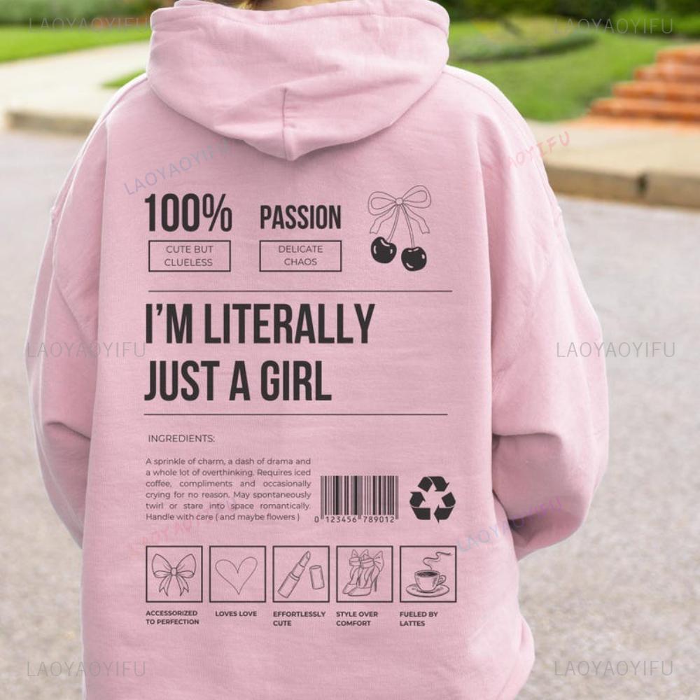 Im Literally Just A Girl Sudadera con capucha Divertida coqueta con lazo en la espalda Estampado Lindo regalo para ella Estética
