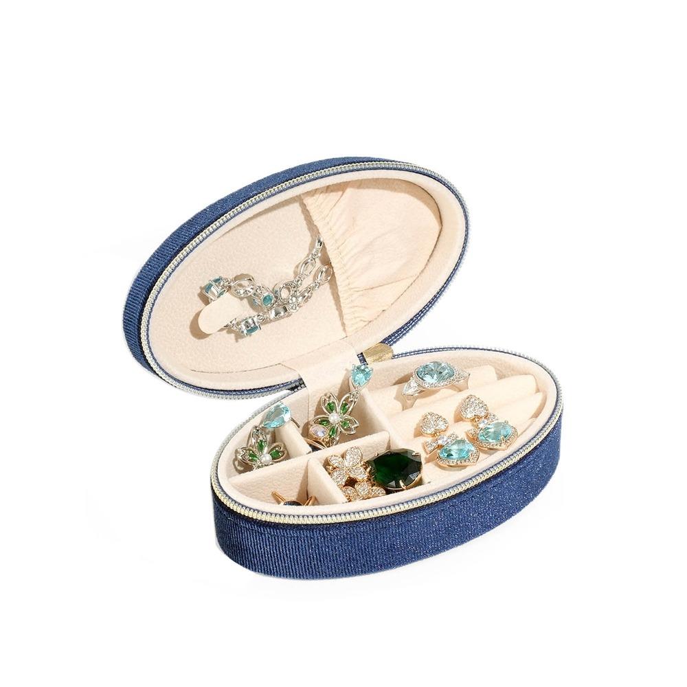 Mini Oval Jewelry Box Zipper Jewelry Organizer Portable Jewelry Packaging Box  Earrings