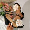 Women Heeled Sandals Wedding Flower Buckle Strap 9.5CM Square Heel Wedding Photography Elegant Women's Shoe Fashion Shoes Pumps