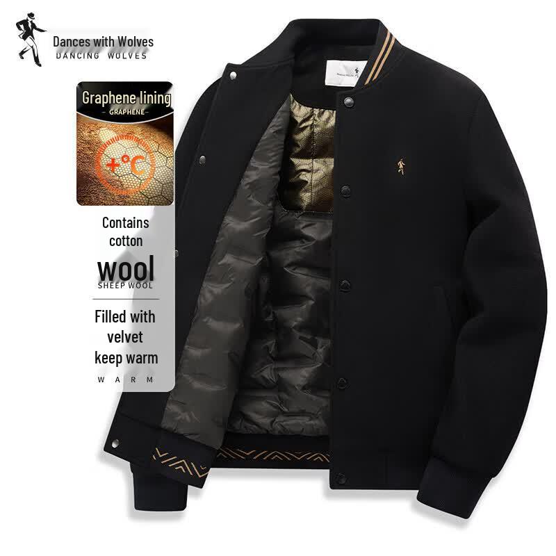 Men s Wool Blend Baseball Collar Down Jacket L