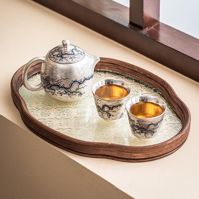 Hand-Painted Silver Dragon Tea Pot Set