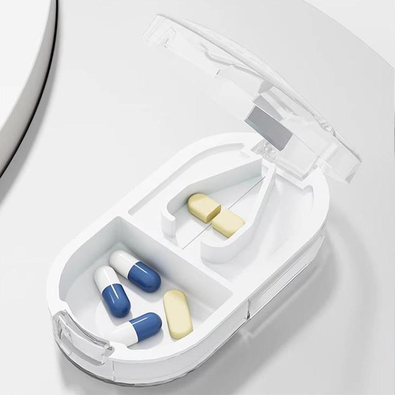 Multifunctional Pill Splitter with Storage Compartment 1/2 1/3 1/4 Precise Pill Cutting Portable Medicine Organizer