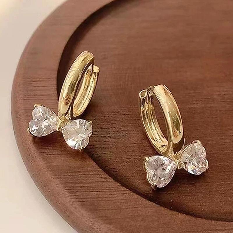 2026 New Ladies  Heart-shaped Bow Cubic Zirconia Earrings with Elegant and Sweet Princess Zircon Accessories