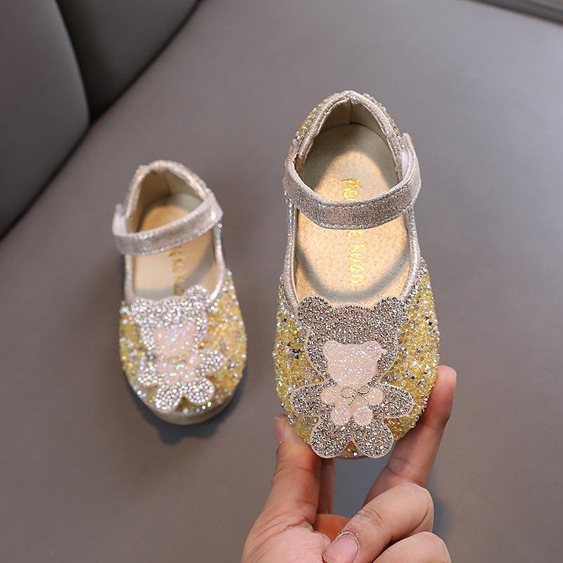 Nuovo stile autunnale da bambina elegante, scarpe basse da principessa con strass per bambine, scarpe in pelle, scarpe per esibizioni di danza