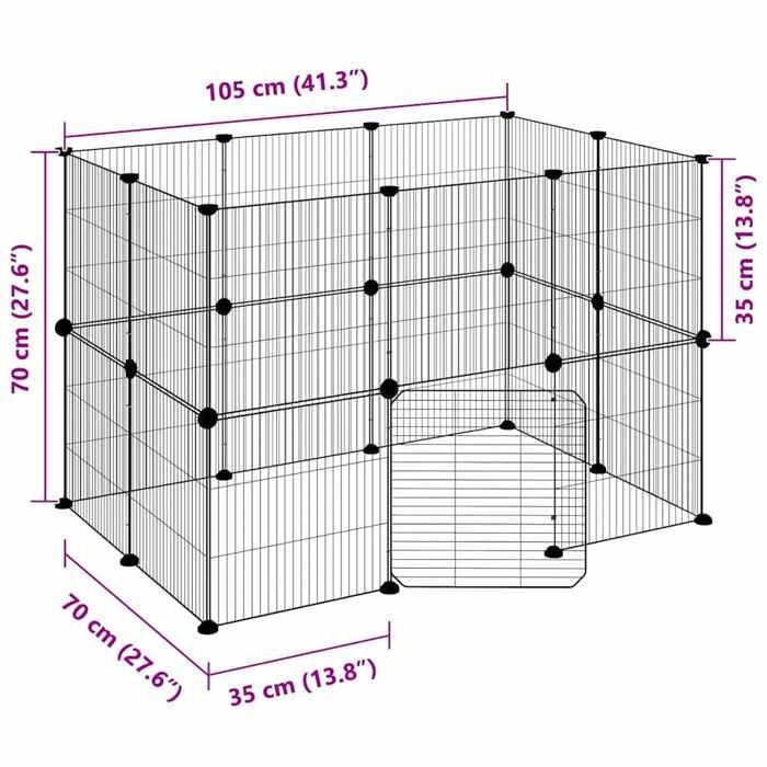 3114043 vidaXL Pet Cage with 20 Panels and Door Black 35x35 Cm