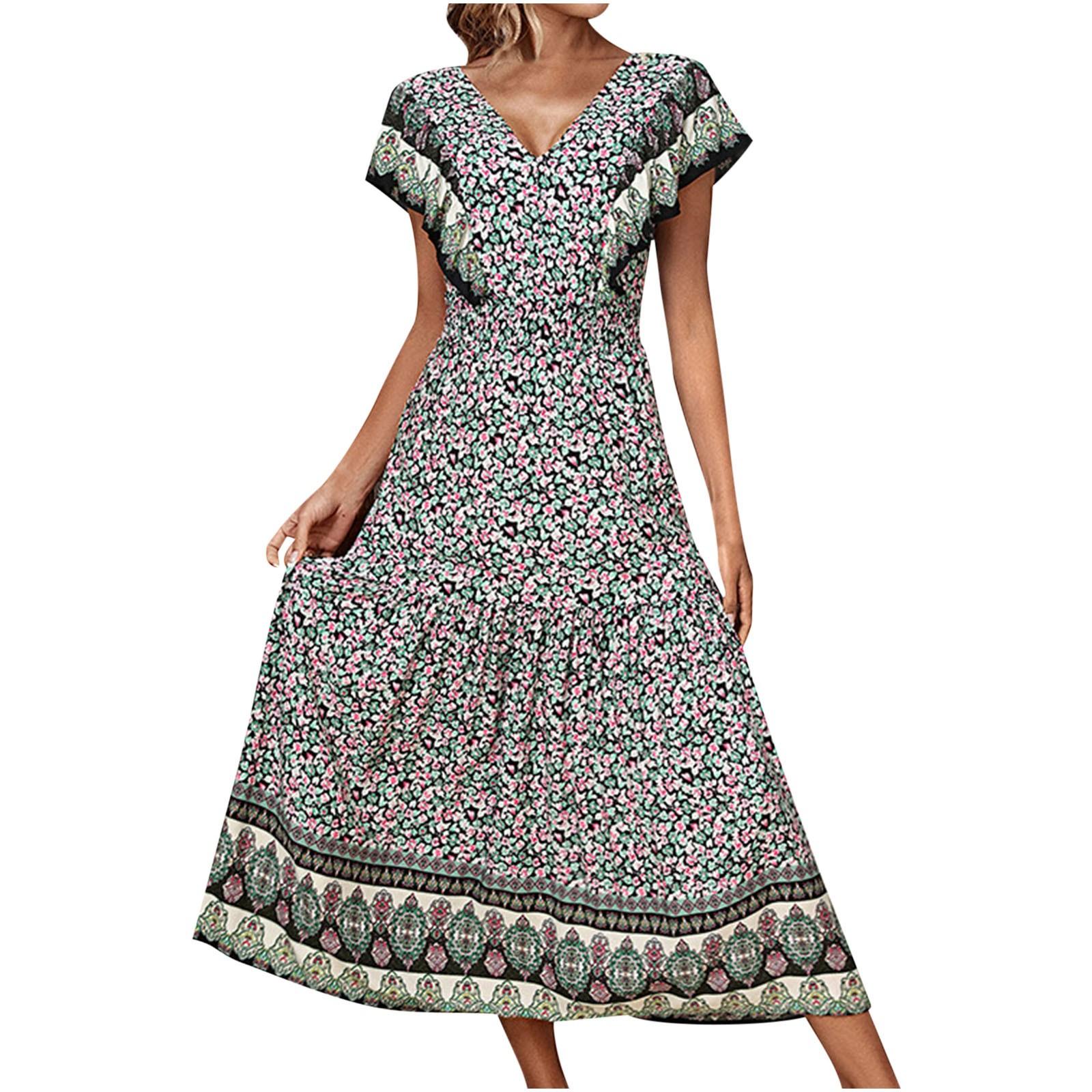 

Женское платье с v-образным вырезом и принтом на весну и лето