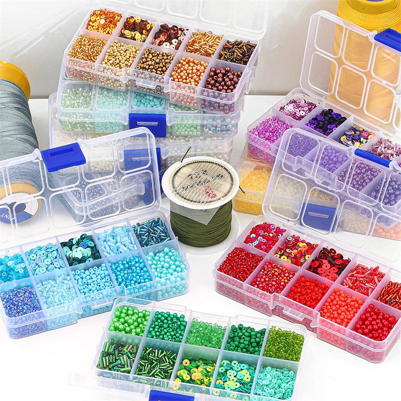 8/10/12/15 Grid Box: Seed Beads, Sequins, Imitation Pearls for DIY Necklaces & Phone Chains