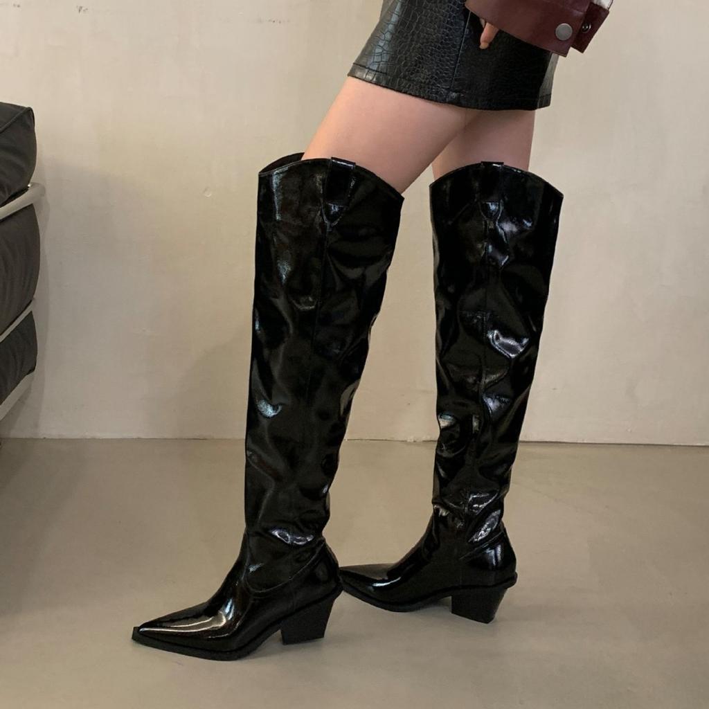 Autumn and Winter New Boots Children 2025 European and American New Thick Heel Pointed Suede Elastic Thin Boots Leg Over Knee Boots