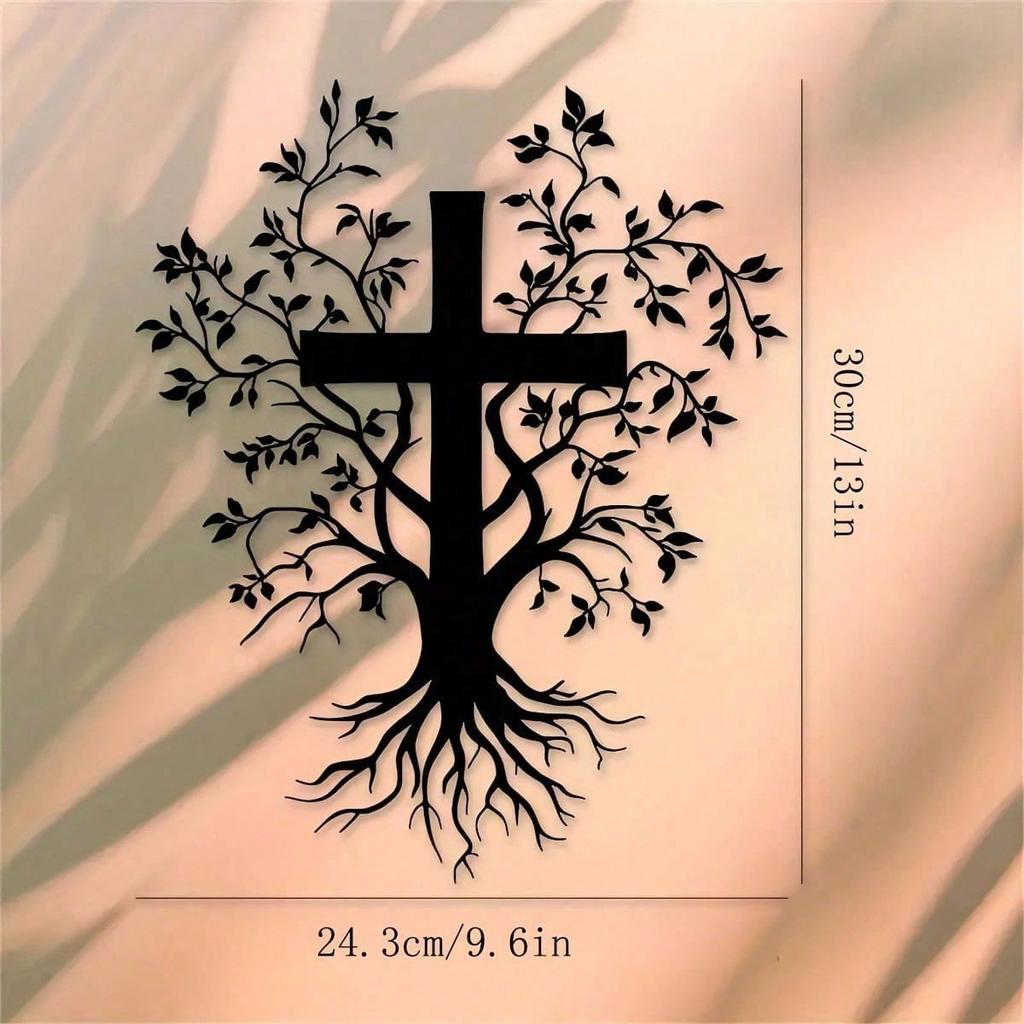 Wrought Iron Wall Cross with Branch and Root Pattern for Home Church Decor