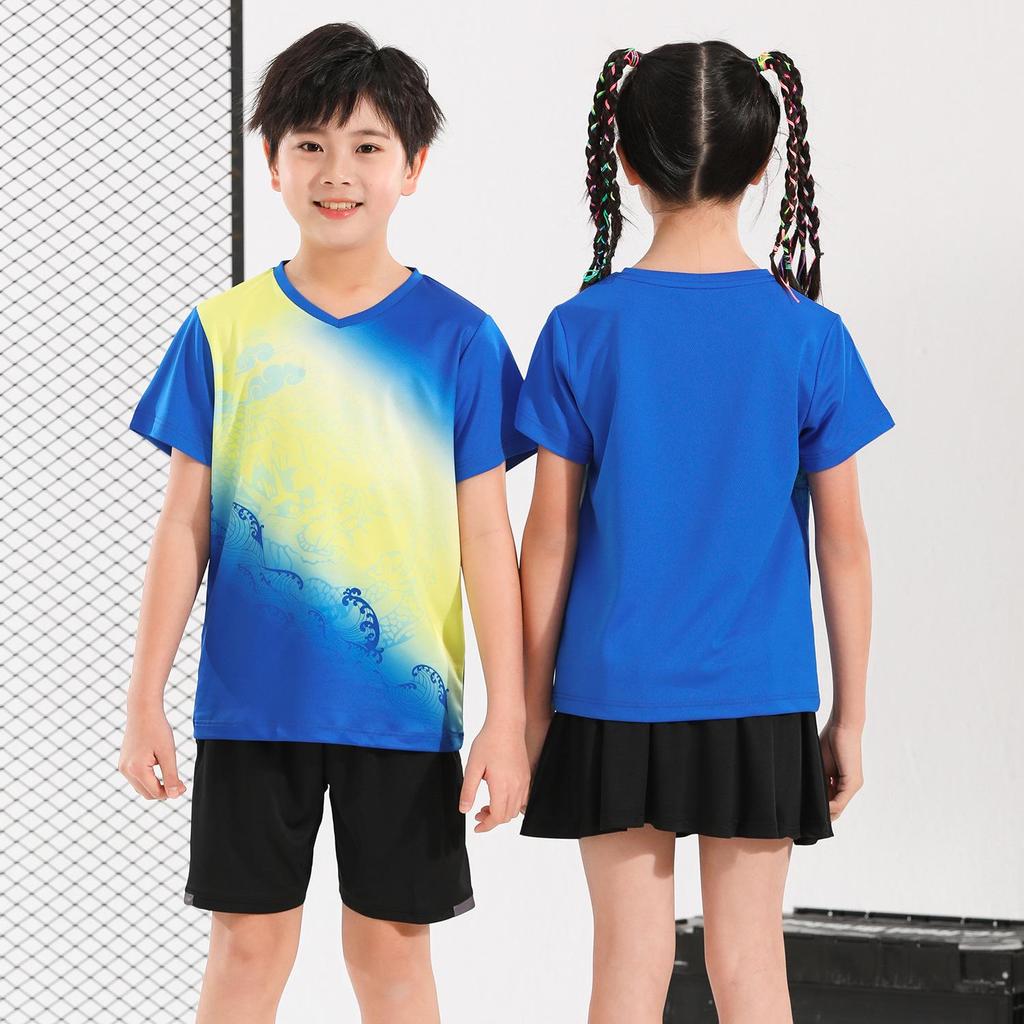 Unisex Kids' Quick-Dry Breathable Badminton Short Sleeve Shirt