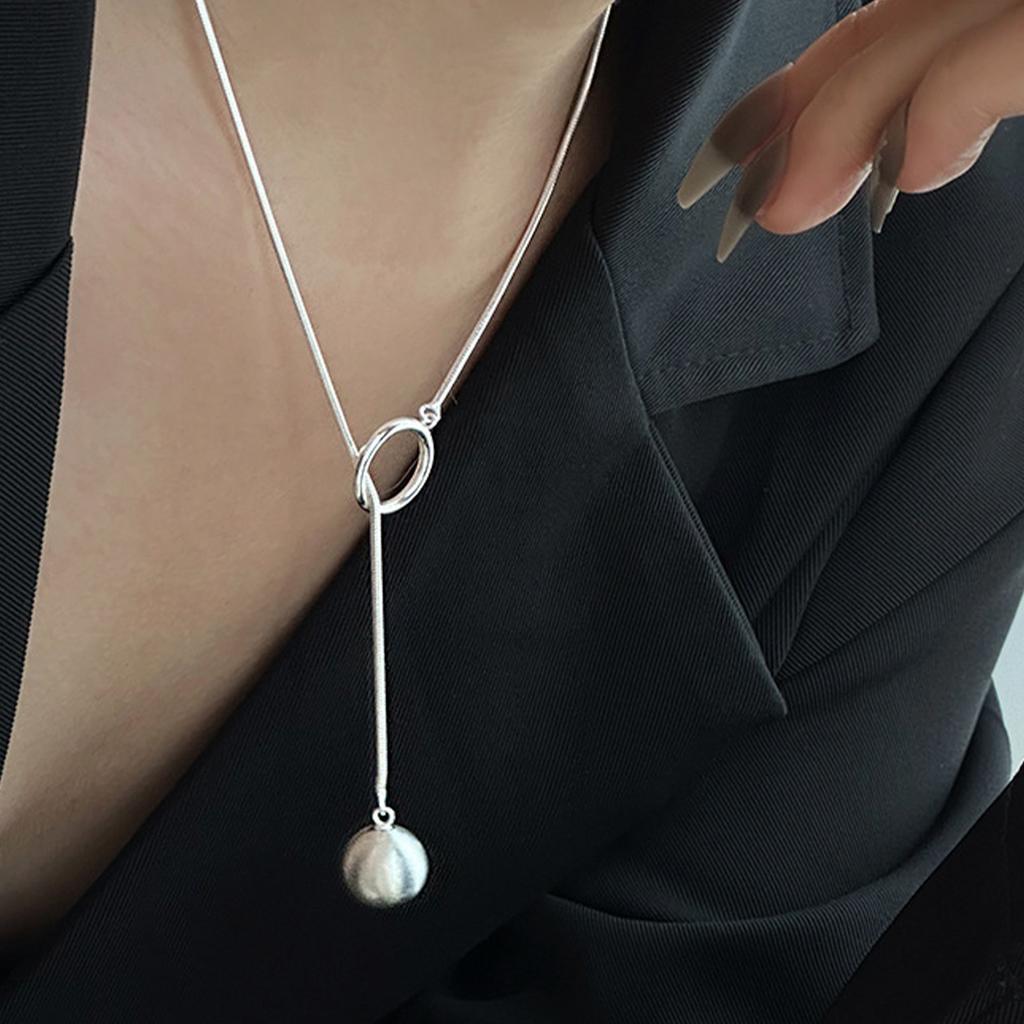 Brushed Balls Pendant Necklace Round Ball Long Necklace Fashionable Geometric Collarbone Chain Metal Jewelry Neck Accessory