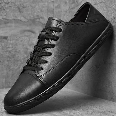 Fashion Men Casual Shoes High Quality Men's Designer Flat Shoes Genuine Leather Black Sneakers Man White Fashion Leisure Walk Sneakers