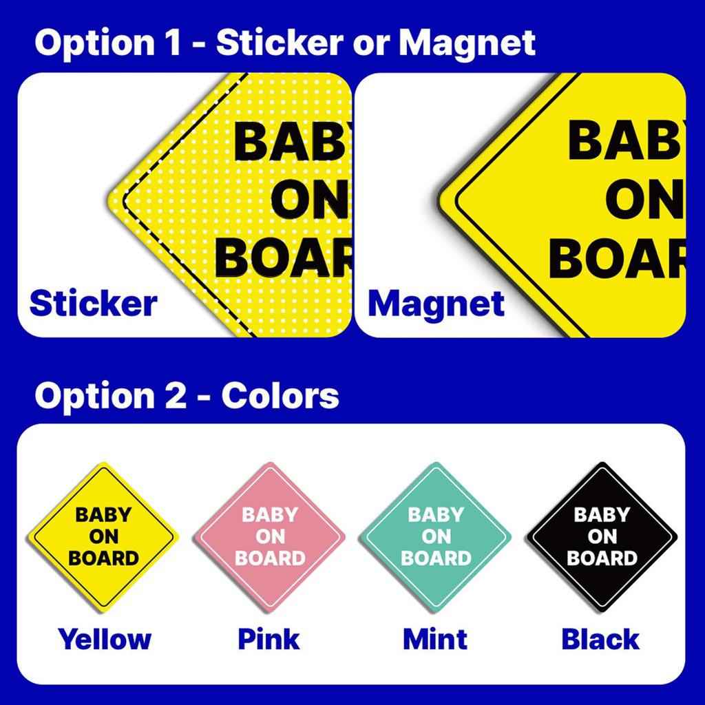 GEEKBEAR Baby Car Sign - Sticker or Magnet, Color Variations, Weather Resistant - Diamond