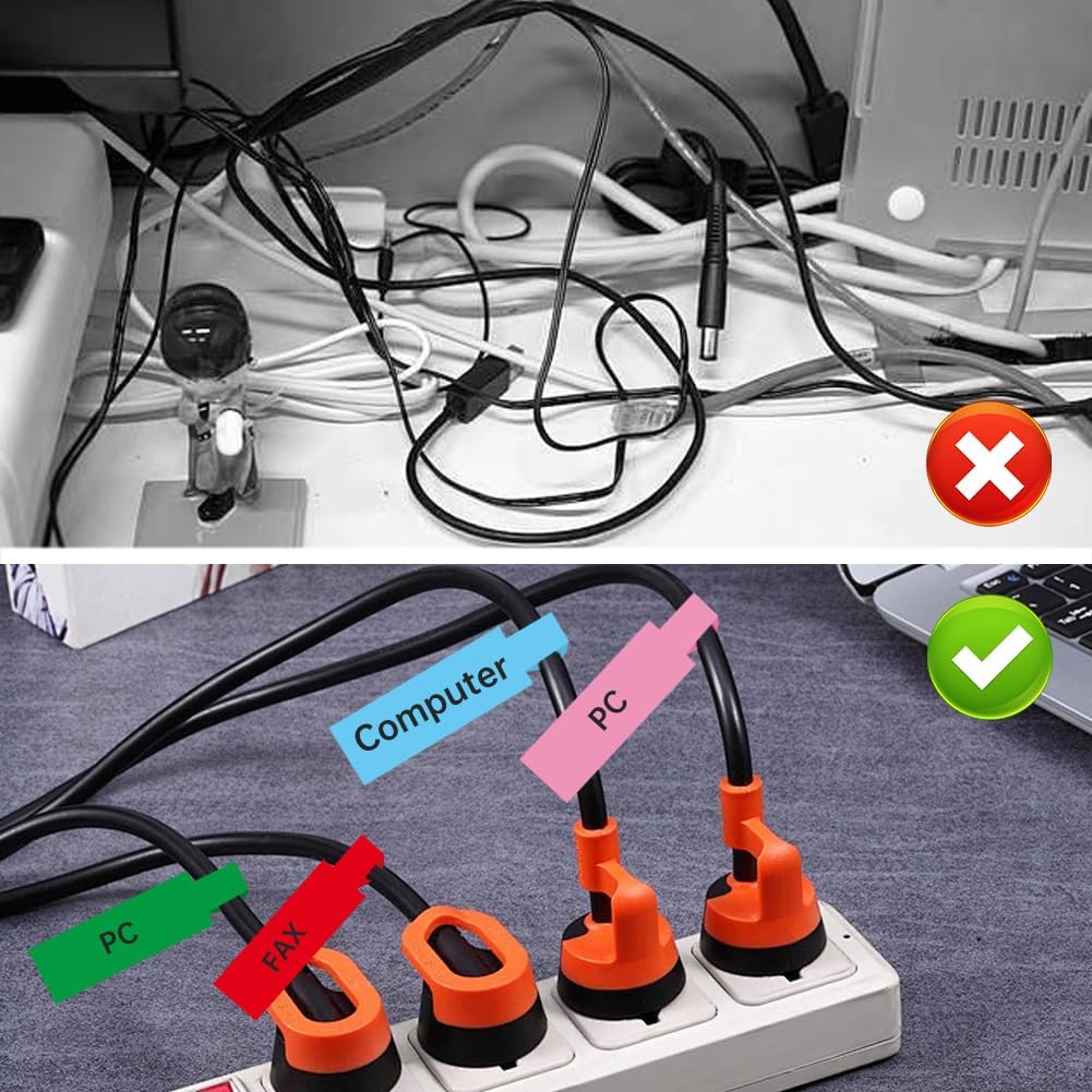 180 PCS Cable Labels for Management, Cord Tags for Electronics, Self Adhesive 6 Colors Waterproof Cable Identification Tags for Office Work School