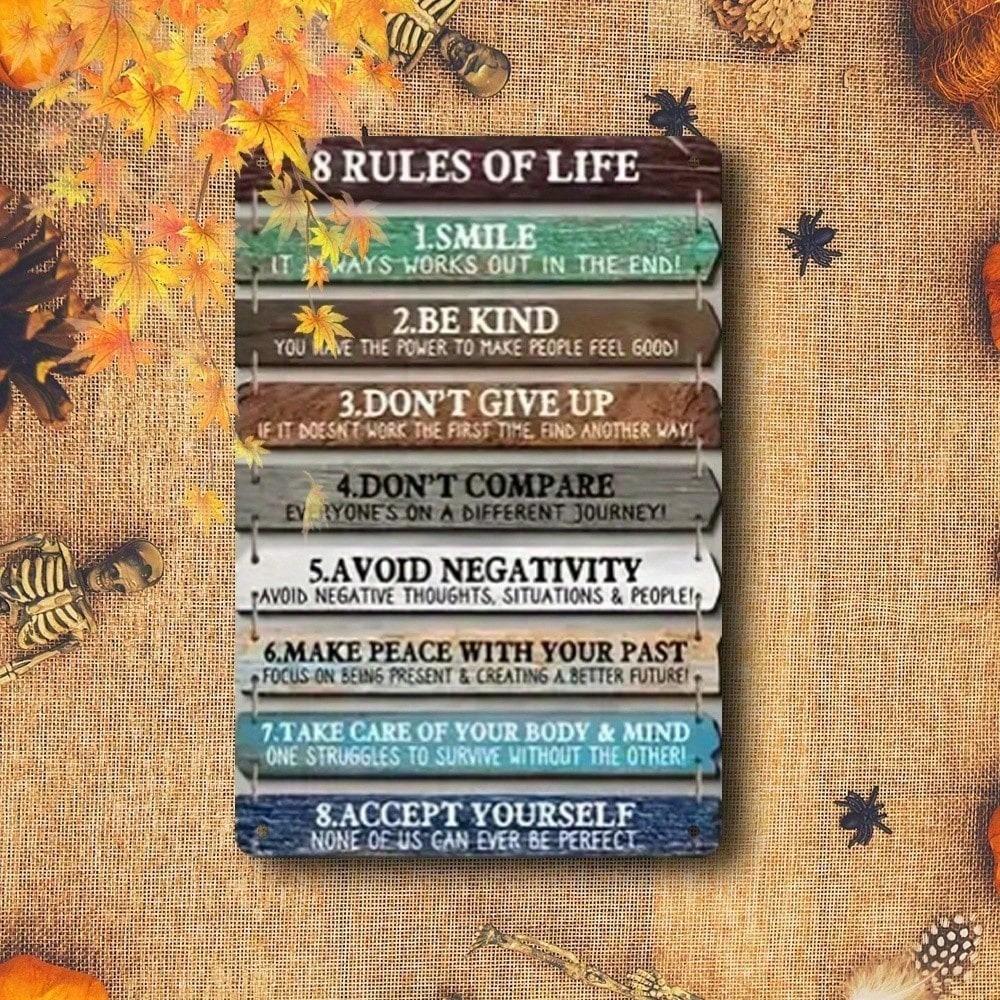 Metal Poster Wall Art, Vintage 2D Rules of Life Sign, Home Interior Decoration