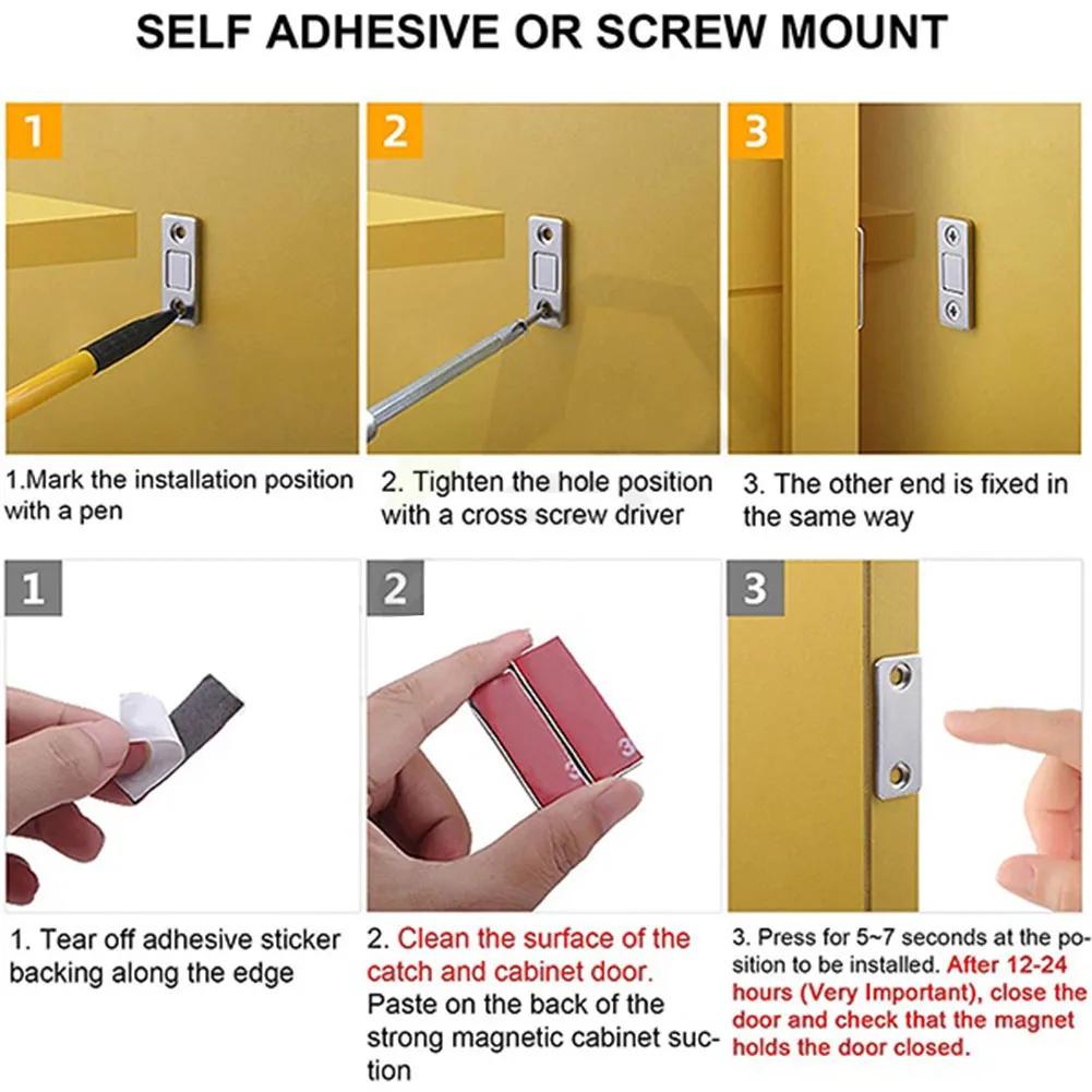 2pcs/Set Strong Door Closer Magnetic Door Catch Latch Door Magnet Furniture Cabinet Cupboard Screw / Sticker Ultra Thin