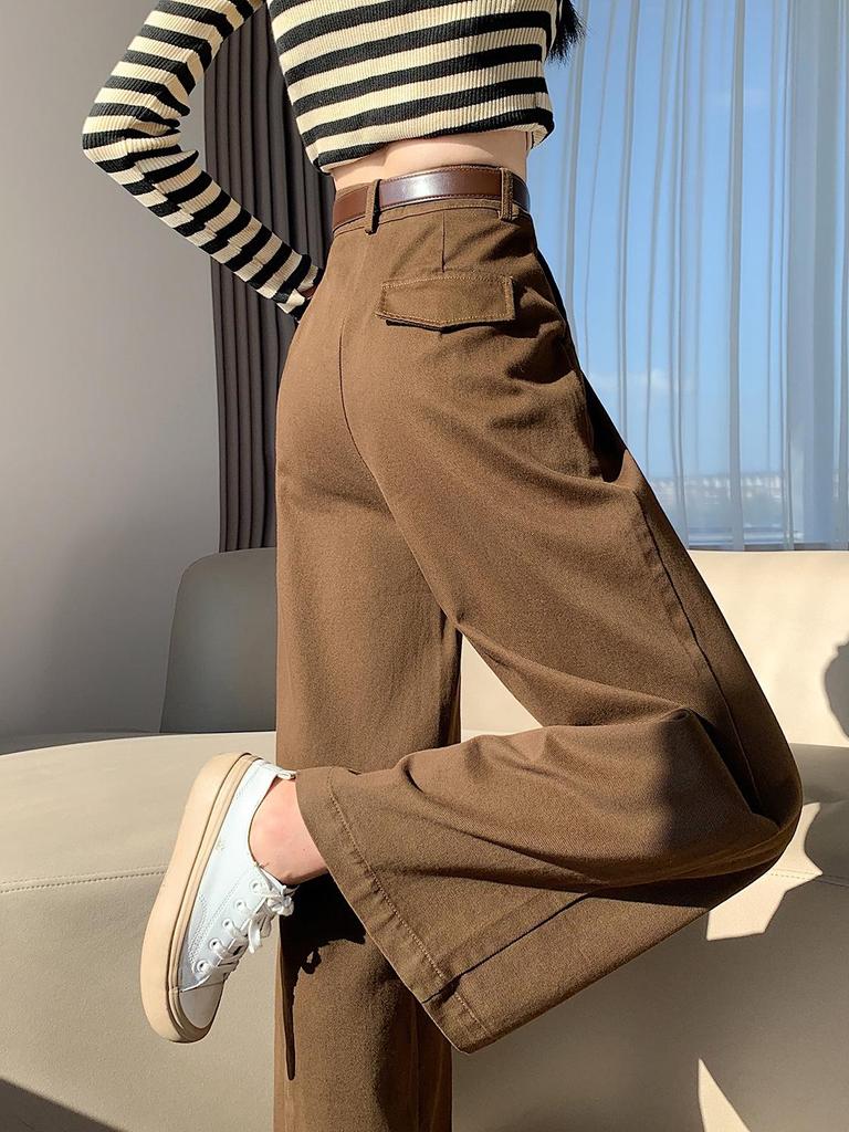 Women's Petite High-Waisted Tencel Washed Cotton Wide-Leg Slimming Cropped Pants