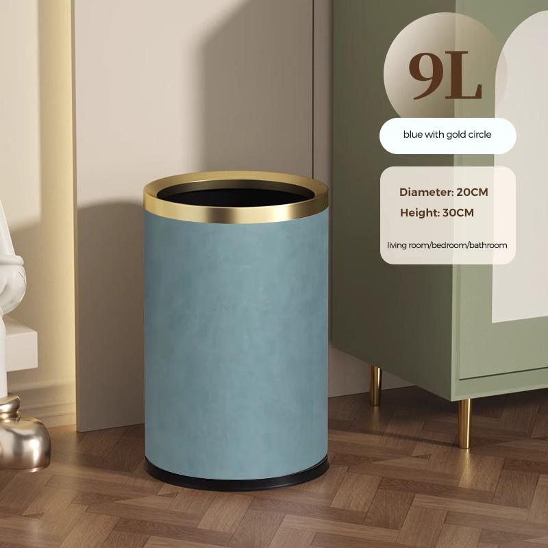 Quality Double Layer Leather Trash Can Metal Beautiful Waste Paper PU Basket Storage Bin for Bathroom  Bed Room