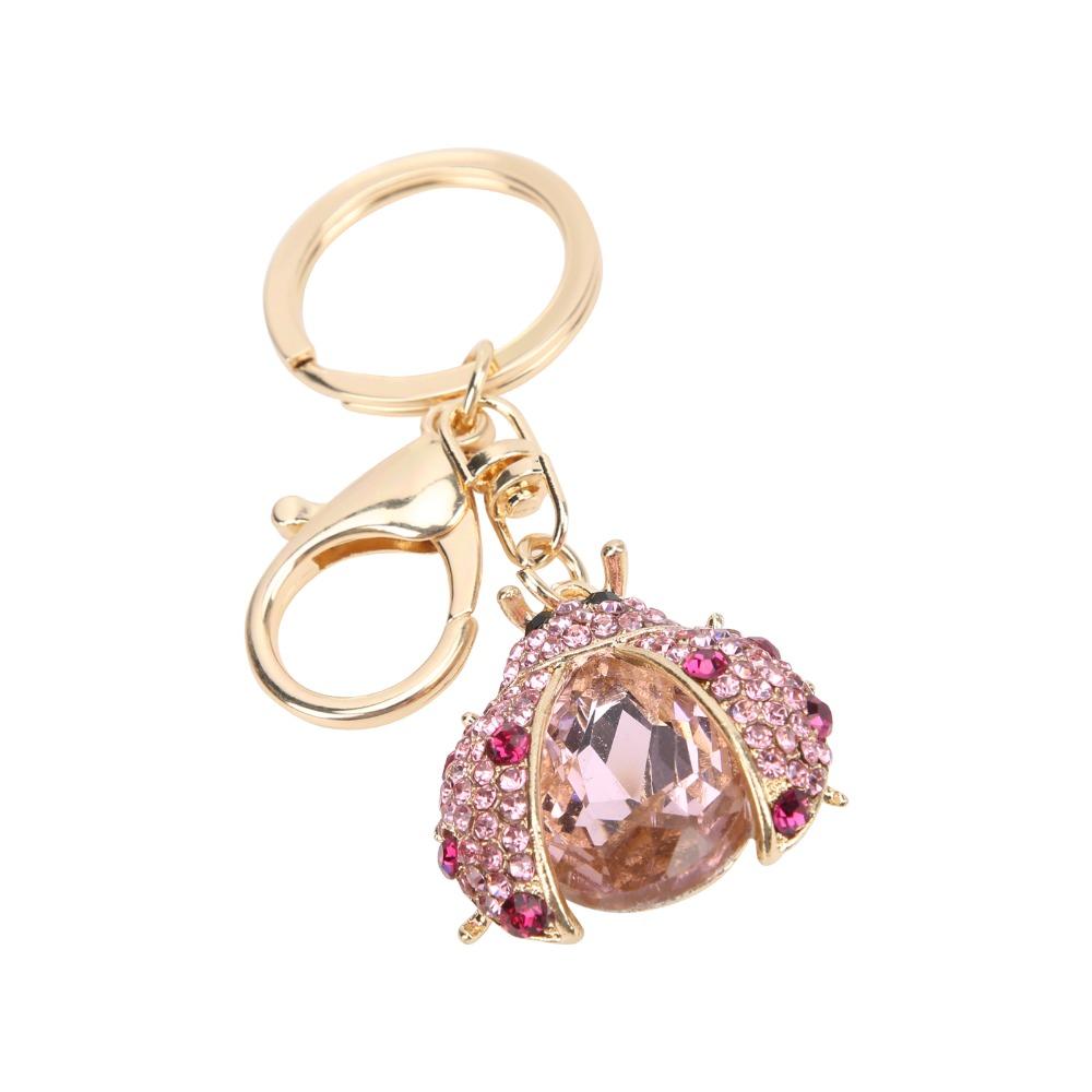 1pc Crystal Rhinestone Spotted Bug Shaped Key Chain Purse Charm Handbag Decoration