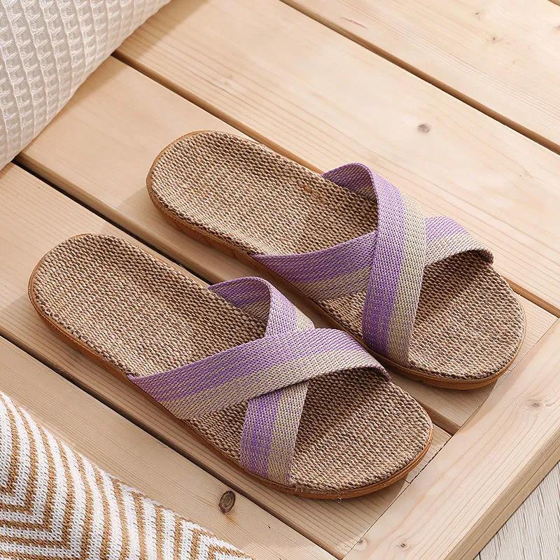Sommer Herren Leinen Hausschuhe Lässige Leinen Sandalen Mehrere Stile Rutschfeste Haus Flip-Flops Indoor Schuhe Damensandalen