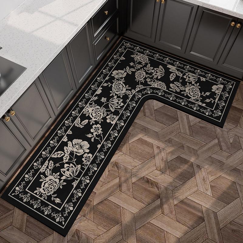 French Medieval Style Kitchen Floor Mat Non-slip and Oil-proof, Scrubbable Leave-in Special Foot Mat L-shaped Whole Floor with Diatom Mud Carpet