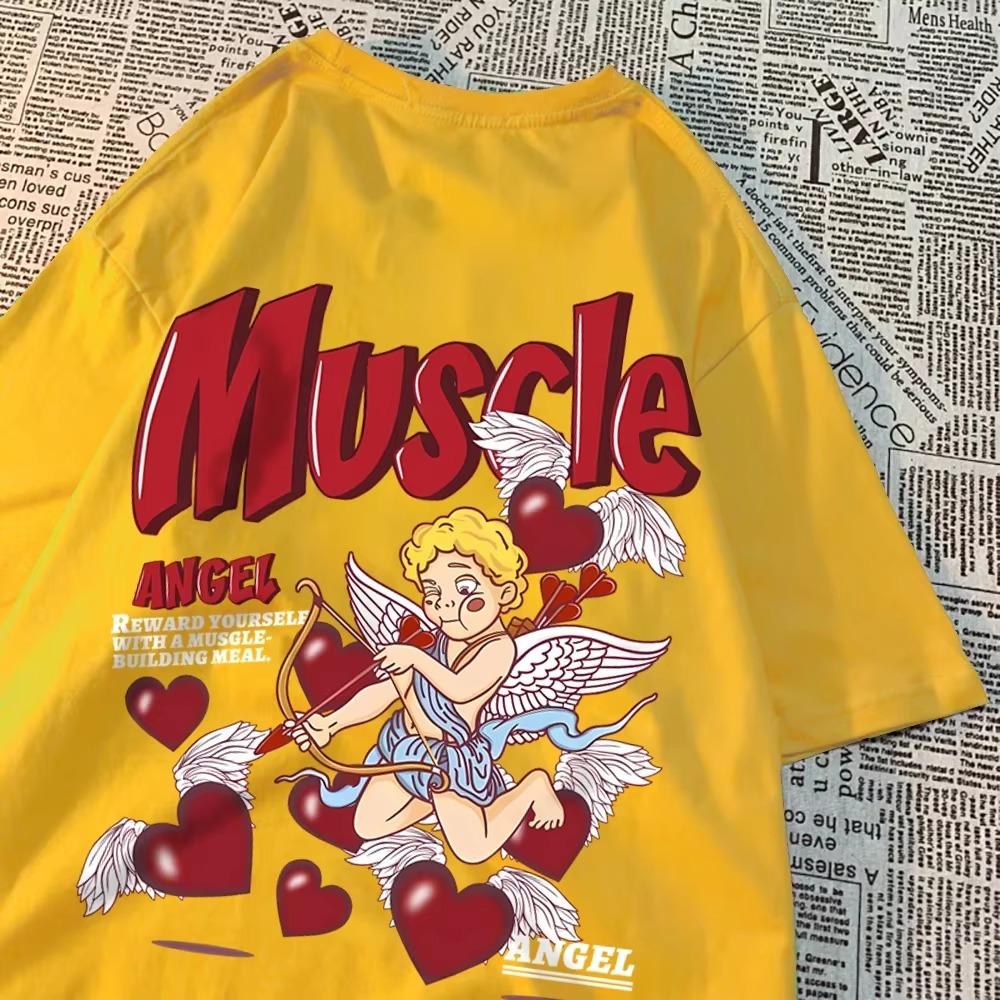 Angels Shoot Arrows At Love Men Women T-Shirt Street Crewneck T Shirts Hip Hop Cotton Summer Top Loose Breathable T Shirt Couple