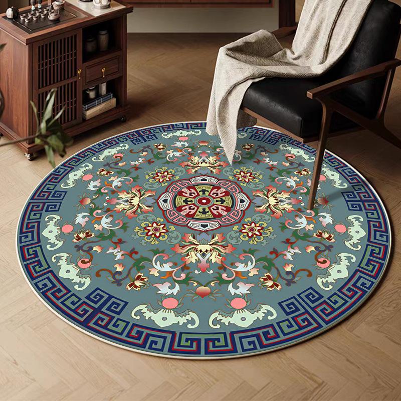 VIKAMA Retro Round Carpet, Living Room Persian Ethnic Style Sofa Cushion, Bedroom Study Room Carpet, Home Decoration