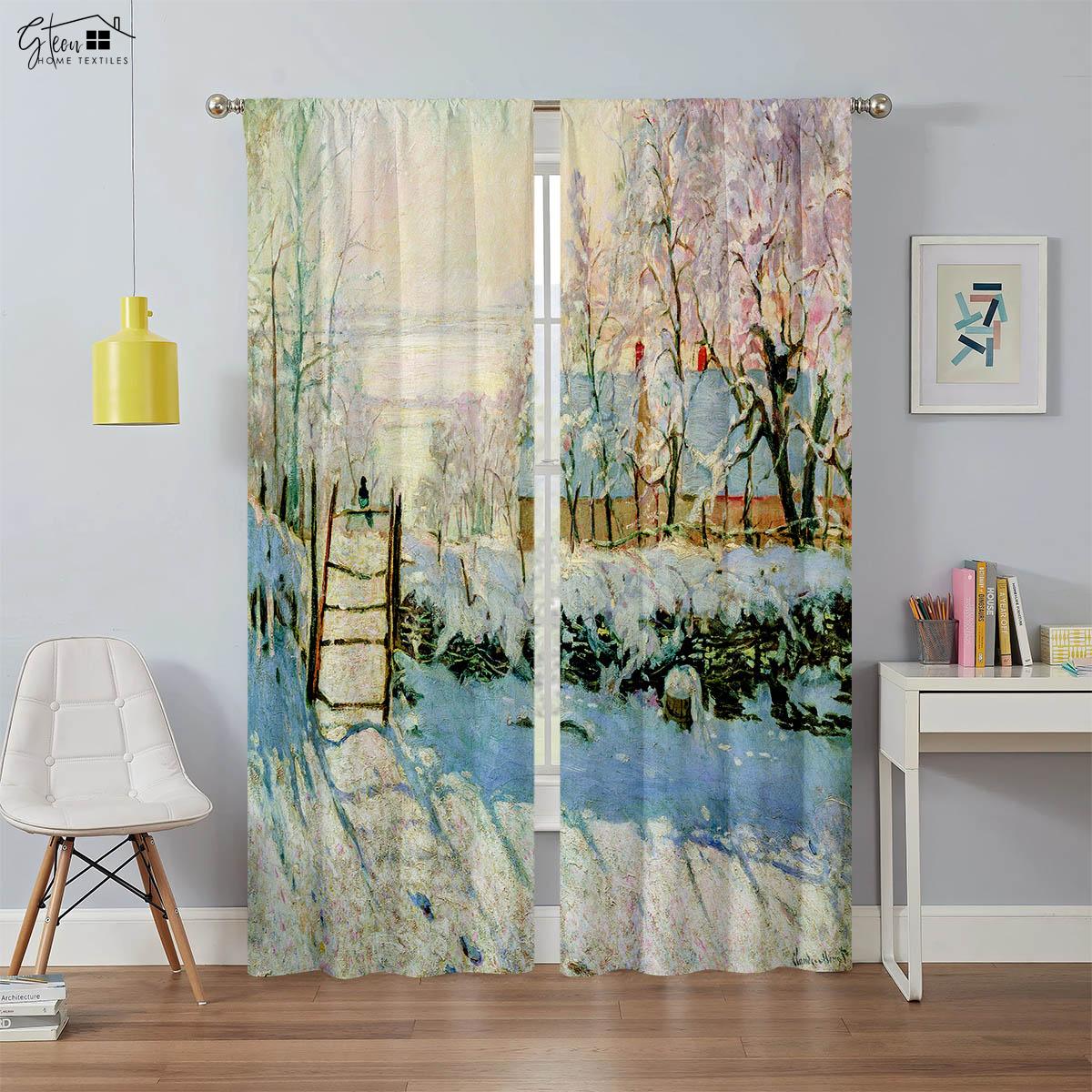 

Art Oil Painting Printed Window Curtains American Retro Room Darkening Curtains Study Studio Living Area Bedchamber Window Decoration Curtains W100xH130(CM) folio&Grommet Top