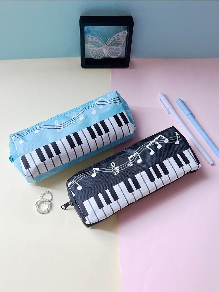 Creative Musical Note Piano Stationery Pouch Student Pencil Case Square Single Layer Oxford Cloth Pen Bag for Girls Boy