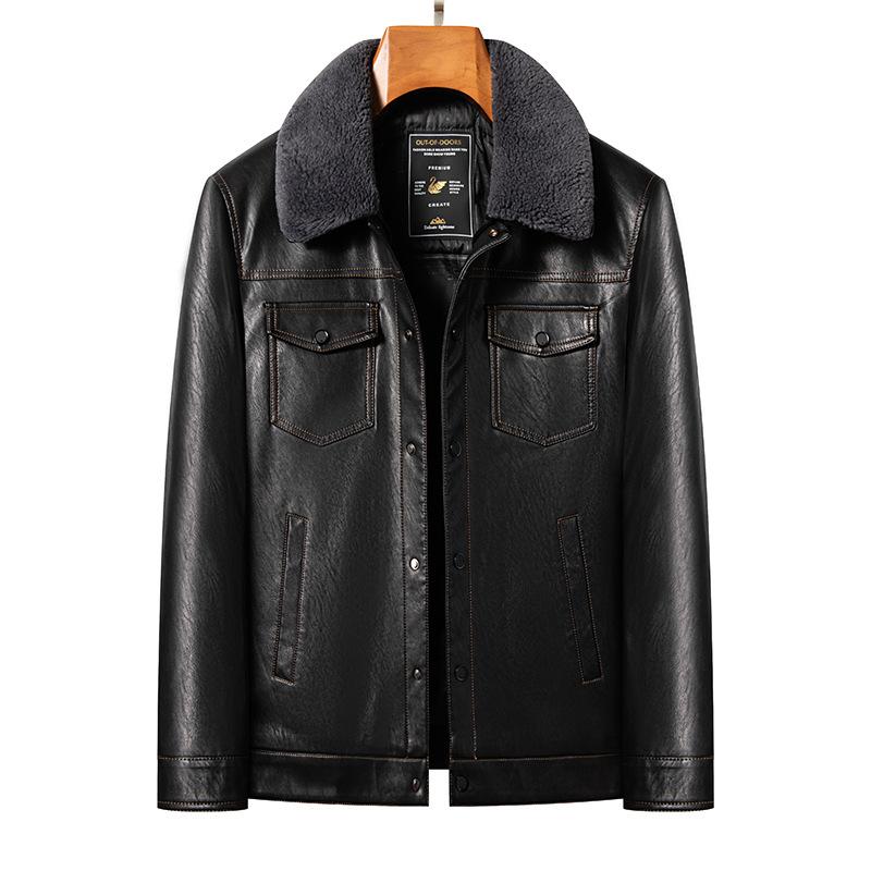 

Осінньо-зимовий елітний чоловічий одяг з натуральної шкіри Знімний пуховик Коротка куртка з овечої шкіри Мотоциклетна куртка M чорний