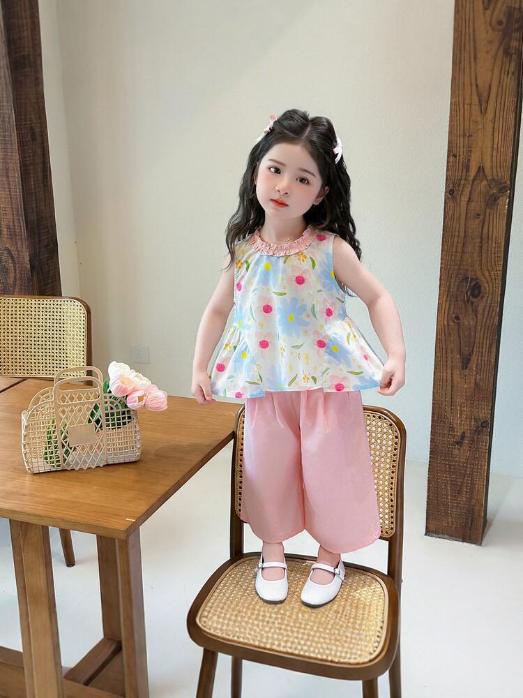 2026 Stylish Girls' Summer Vest & Pants Two-Piece Set