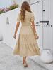 2024 Women Summer V Neck Short Sleeve Solid Color Dress European American Style Diyun Spring Fashion