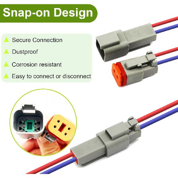 2-Pin Deutsch Stecker-Kit 10 Sätze, Graues DT Stecker-Kit, 2-Pin Wasserdichte Drahtverbinder für die Automobilindustrie, Elektrischer Steckverbinder-Kit mit 16# gestanzt