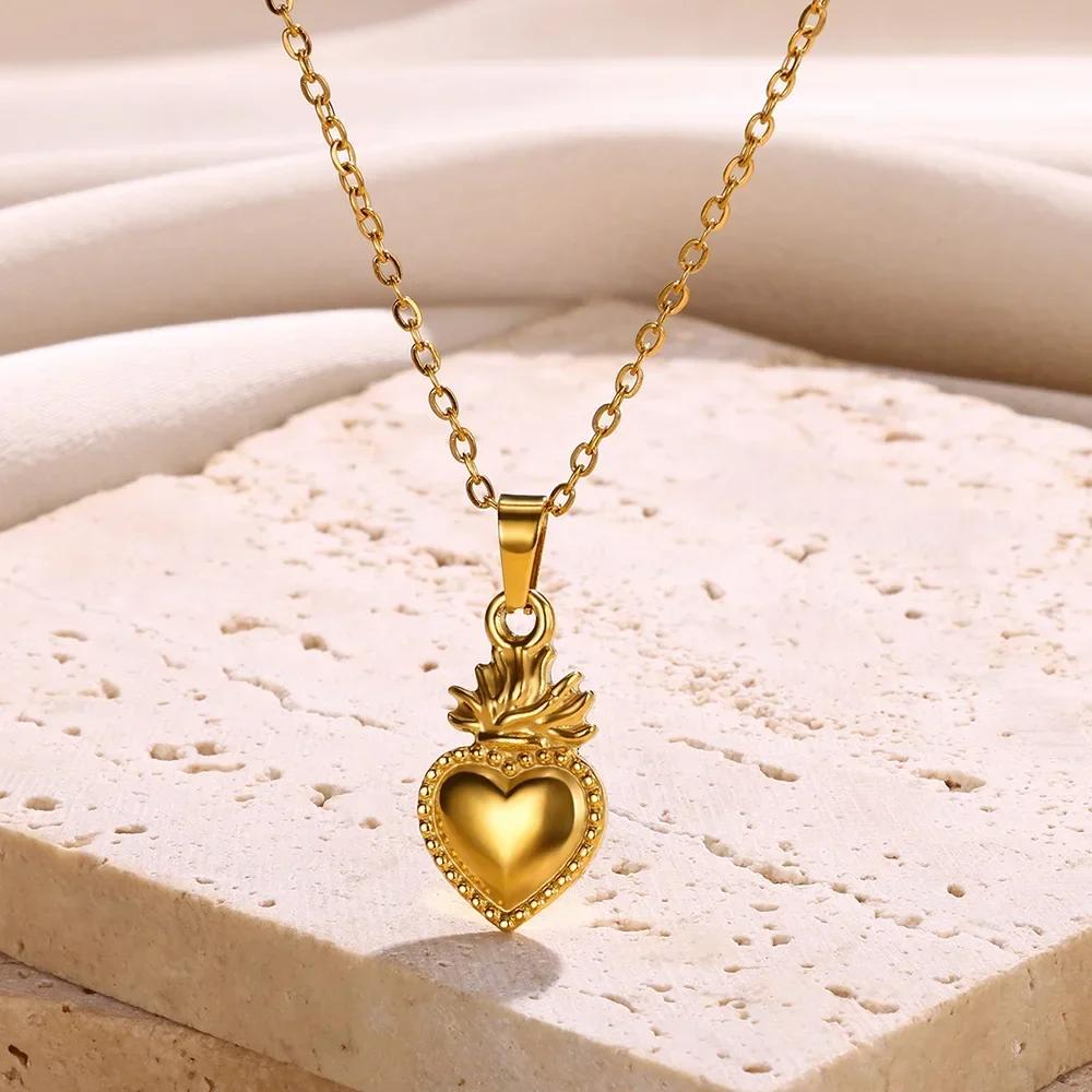 316L Stainless Steel Necklace for Women Heart Pendant Charm Necklaces Choker Aesthetic Handmade Zircon Accessories Free Gifts