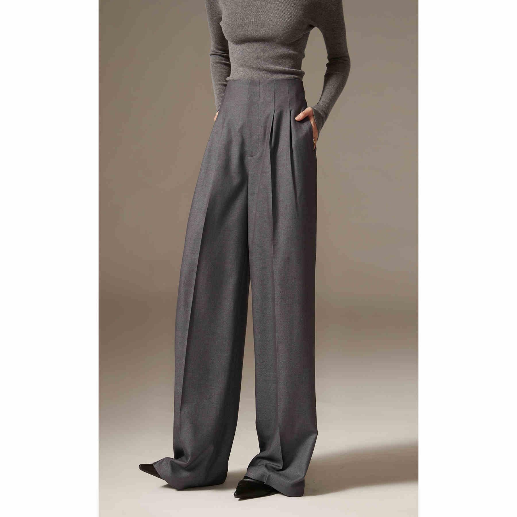 

Trousers, trousers, polished bottom, no ironing, temperament, vertical cut, high waist and wide leg pants, extended pants, new women s models S серый
