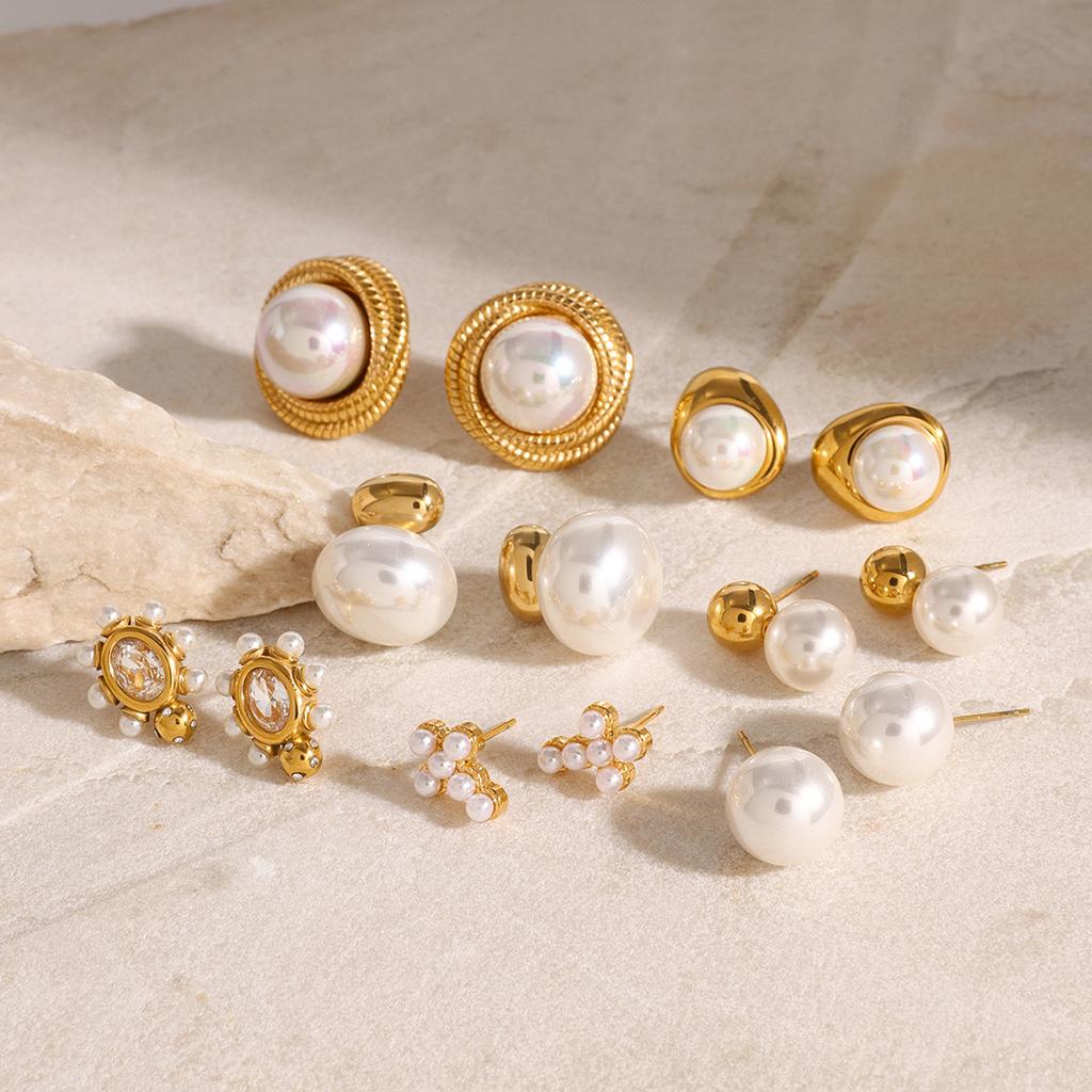 Stainless steel pearl stud earrings titanium steel earrings European and American earrings