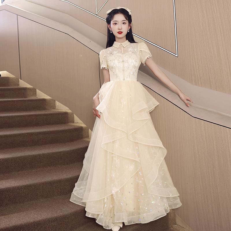 new evening dress women's banquet light luxury niche art test performance clothes adult ceremony host dress skirt looks thin