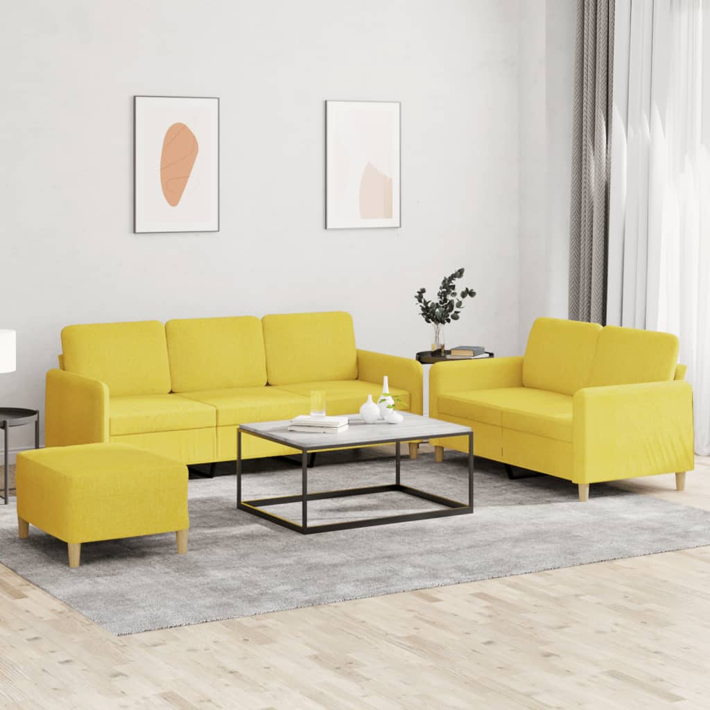 Vidaxl 3-Piece Lounge Set, Fabric Upholstered, Light Yellow
