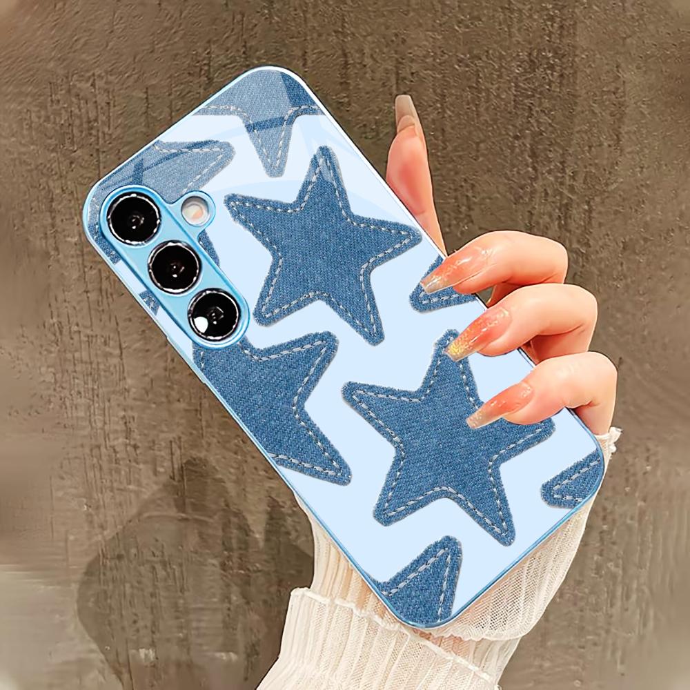 Attractive Blue Star PhoneCase for Samsung Galaxy S26 S25 S24 S23 S22 FE Ultra Plus Built-in glass feel bare machine Men women