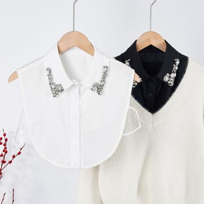 Women Rhinestone Fake Collar Detachable Chiffon Dickey False Collar with Adjustable Straps Half-Length Fake Shirts Collar for Festive Party