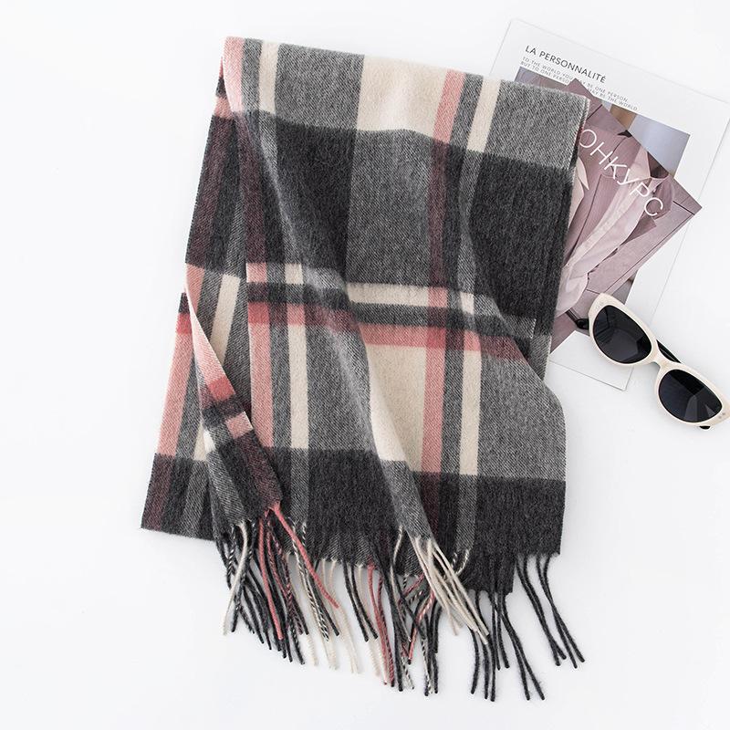Lamb Wool Autumn and Winter Same Style Plaid Scarf for Men and Women Classic Wool Thickened Warm Scarf