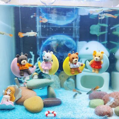 Fish Tank Decoration Vivid Floating Design Aquarium Landscaping PVC Cartoon Bear Sitting On The