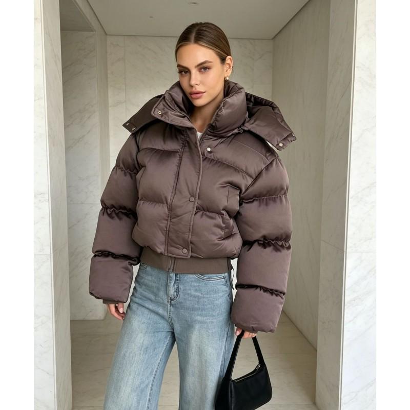 Giacca Piumino Corta da Donna in Cotone Autunno Inverno Casual Vestibilità Slim con Cappuccio Zip Chiusura Cappotto Caldo
