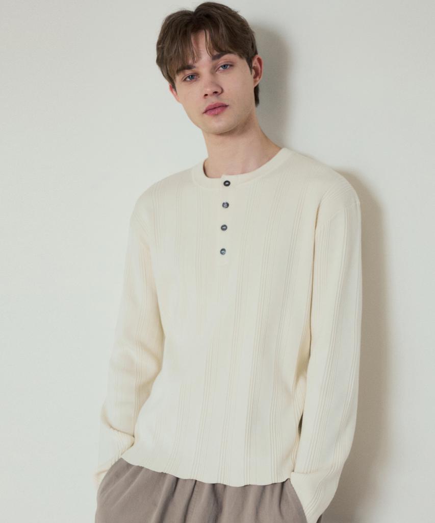 Wednesday Oasis Always Ribbed Henley Neck Washable Knit_Ivory(Wc25_Kn04)