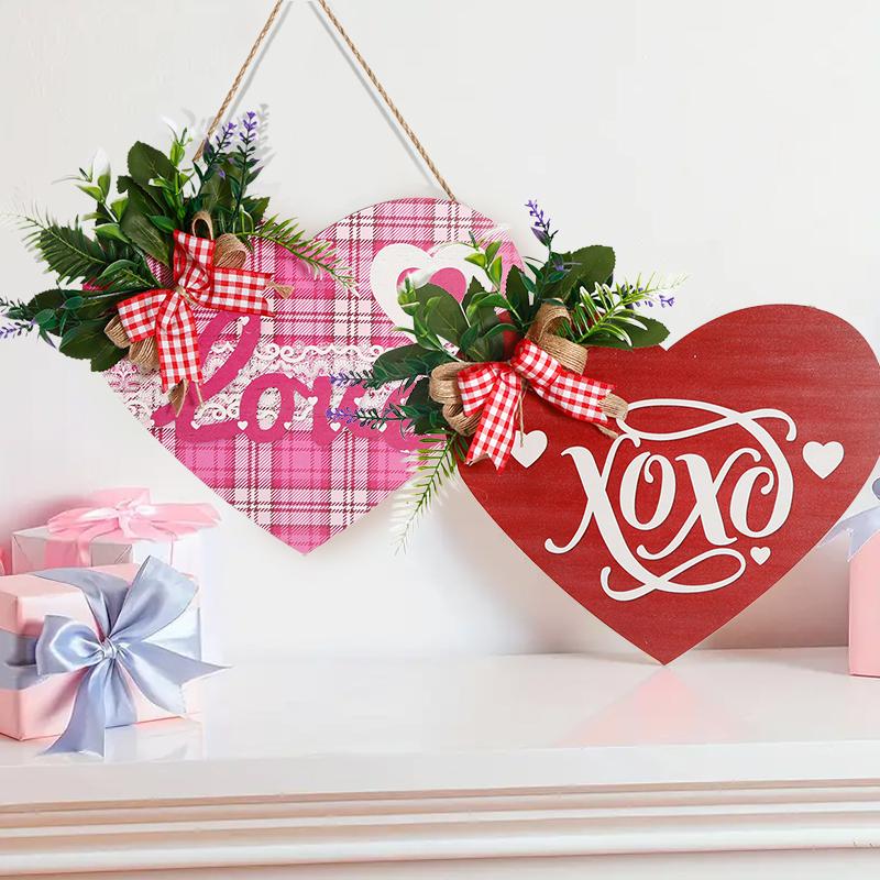 

Valentine s Day Wood Ornament Hanging Garden Gift Decorative Bowknot Doors Crafts Home Party Heart-shaped Courtyard Decorations