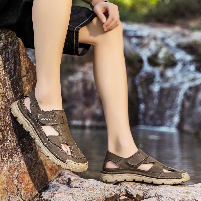 Yearcon Men's Breathable Leather Beach & Driving Sandals