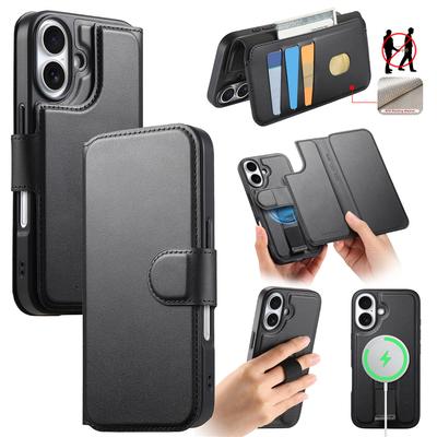 2 In 1 Detachable Wrist Strap Magnetic Wallet with Card Holder for IPhone 16 15 14 Plus 13 12 Pro Max Leather Protective Cover
