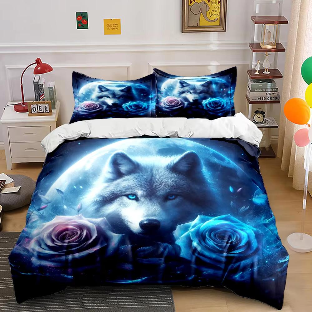 Wolf And Rose Print Duvet Cover Queen King Sports Lover Bedding Set Adult Kids Room Decor 3 Pcs With 2 Pillowcases No Quilt