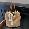 Women Straw Woven Shoulder Bag Solid Color Shoulder Summer Woven Pouch for Women Handmade Traveling Handbags Underarm Bags AVE