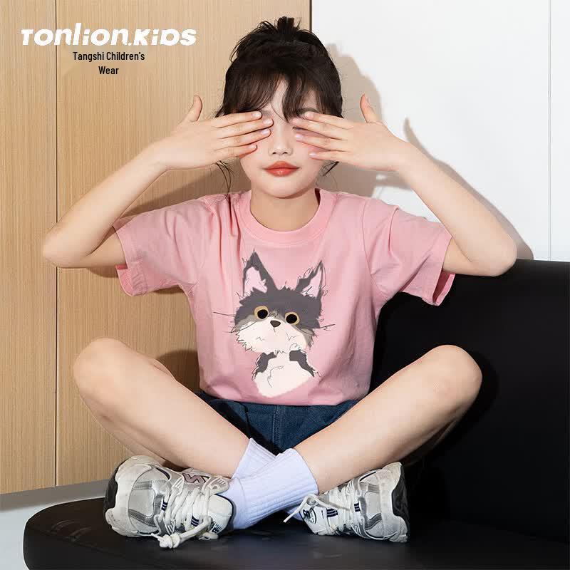 Tangshi Girls 2026 Summer Cotton Short Sleeve T-Shirt 140